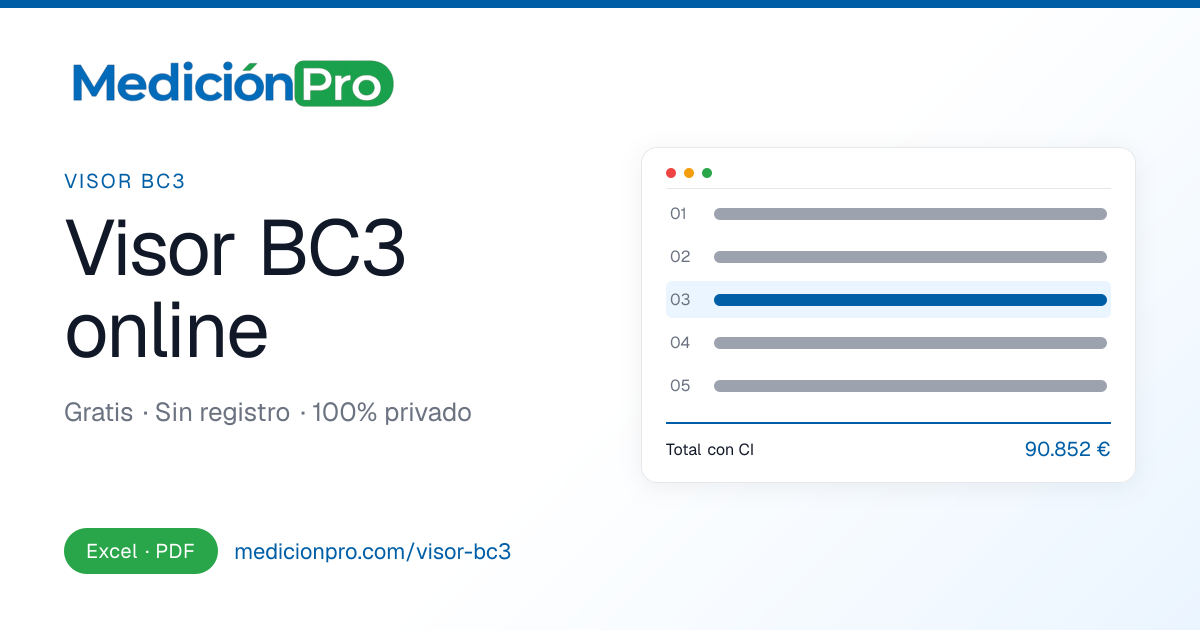 Visor BC3 online gratis · Convertir BC3 a Excel y PDF | MedicionPro